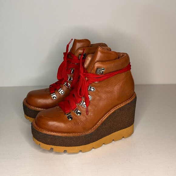Jeffrey Campbell Explore Brown Leather Wedge Heel Boots Women Size 7 M - Picture 3 of 7
